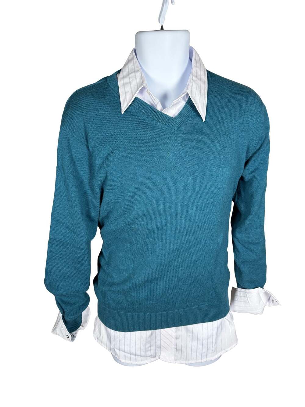 Amazon Essentials Regular-Fit Cotton Medium V-Neck Teal Sweater.. like new!